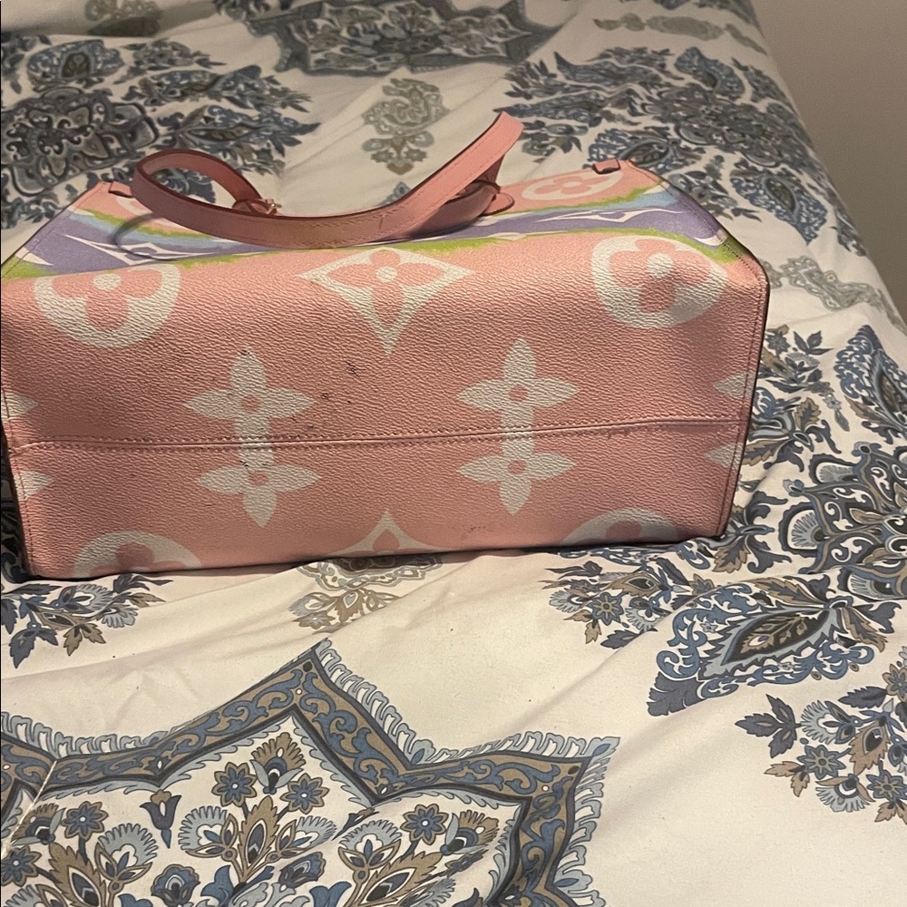 Louis Vuitton Style Designer Pink Lavender Green Monogram Canvas Tote - Picture 3 of 6